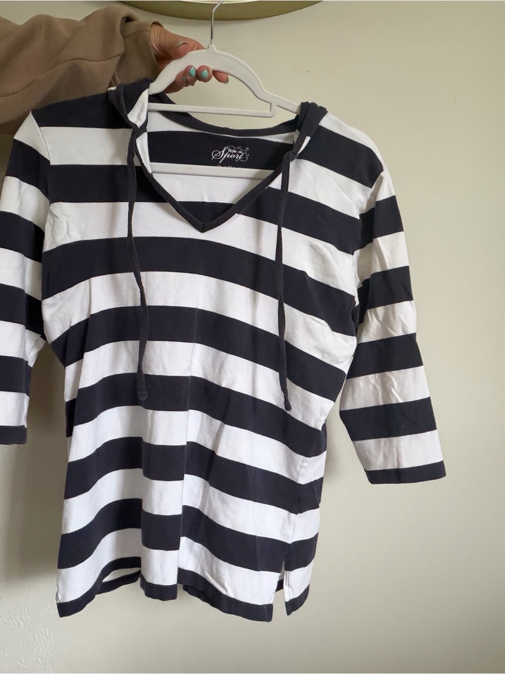 Sporto Navy Blue and White Striped Hooded Top
